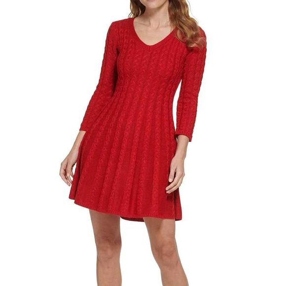 Jessica Howard JH Women's Size M Medium  Cable Knit Sweater Dress RED - Picture 1 of 8